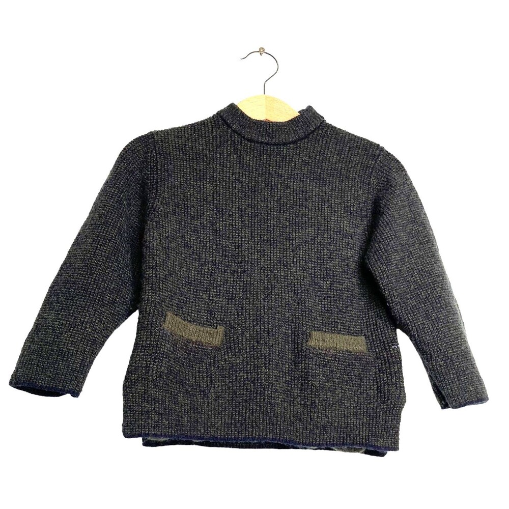 Zara Baby Boy Olive Green Dark Navy Knit Mitten Sweater Jacket Size 2-3 Yrs